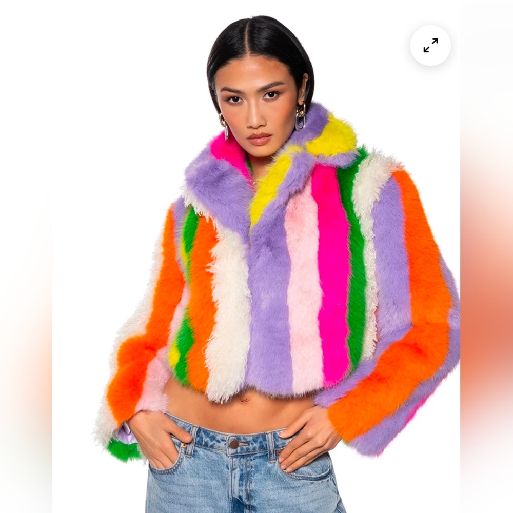 JAYLAY COLLECTION FAUX FUR STRIPE COAT Sz L/XL